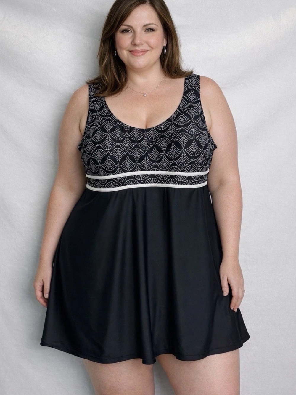 Women’s Size 20 Black & White Swimdress with Patterned Bodice by Blair